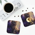 thumbnail image 4 of Lsque Purple Flower Lazy Cat Pattern 4" Drink Coasters Set of 4, PVC Leather Absorbent Coasters, Table Coaster Set Decorative Coffee Cup Coasters Housewarming Gift -Square, 4 of 6