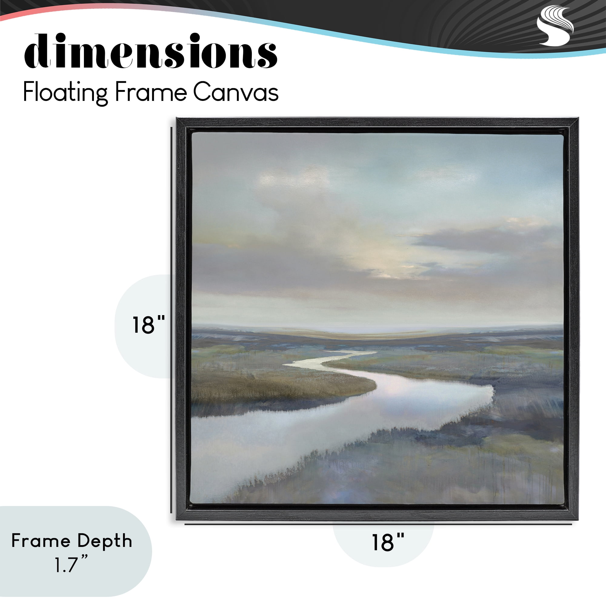 Stupell Industries Calm Riverbend in Greys Black Framed Floater Canvas Wall Art, design by Christy McKee
