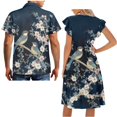 thumbnail image 5 of Garronmavis Plum Blossom Bird Matching Couple Outfits Short Sleeve Shirt for Men Summer Hawaiian Shirts and Women's V-neck Dress Flowy Beach Party Dresses Size 4XL, 5 of 7