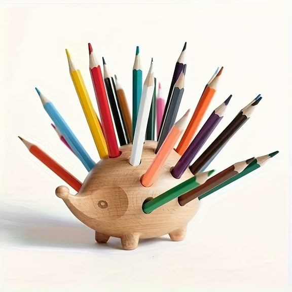 Hedgehog-Shaped Resin Pen Holder Organizer - Cute Cartoon Desk Storage with Colorful Pencil Design, Tension-Mounted Lightweight & Portable for Home Office, Classroom, Christmas Gift