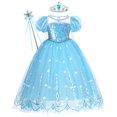 thumbnail image 1 of Vestido de Elsa de Frozen para niños, mangas abullonadas, vestido de baile, disfraces de princesa de fiesta, capa de lentejuelas, ropa de malla para niñas Fivean unisex, 1 of 2