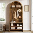 thumbnail image 2 of Tribesigns Wooden Hall Tree, 71" H Arched Coat Rack with Bench and Shoe Storage, Entryway Bench with Coat Rack, 4 Hooks & 4 Cubbies, 2 of 6
