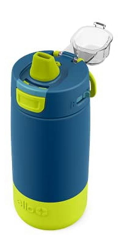 Ello Kids Colby 12oz Stainless Steel Insulated Water Bottle with Straw and Built-In Silicone Coaster (Teal/Green)