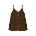 thumbnail image 5 of Womens Cotton Linen Solid Color V Neck Strappy Tank Tops Loose Fit Casual Sleeveless Shirts Blouses Coffee, 5 of 6