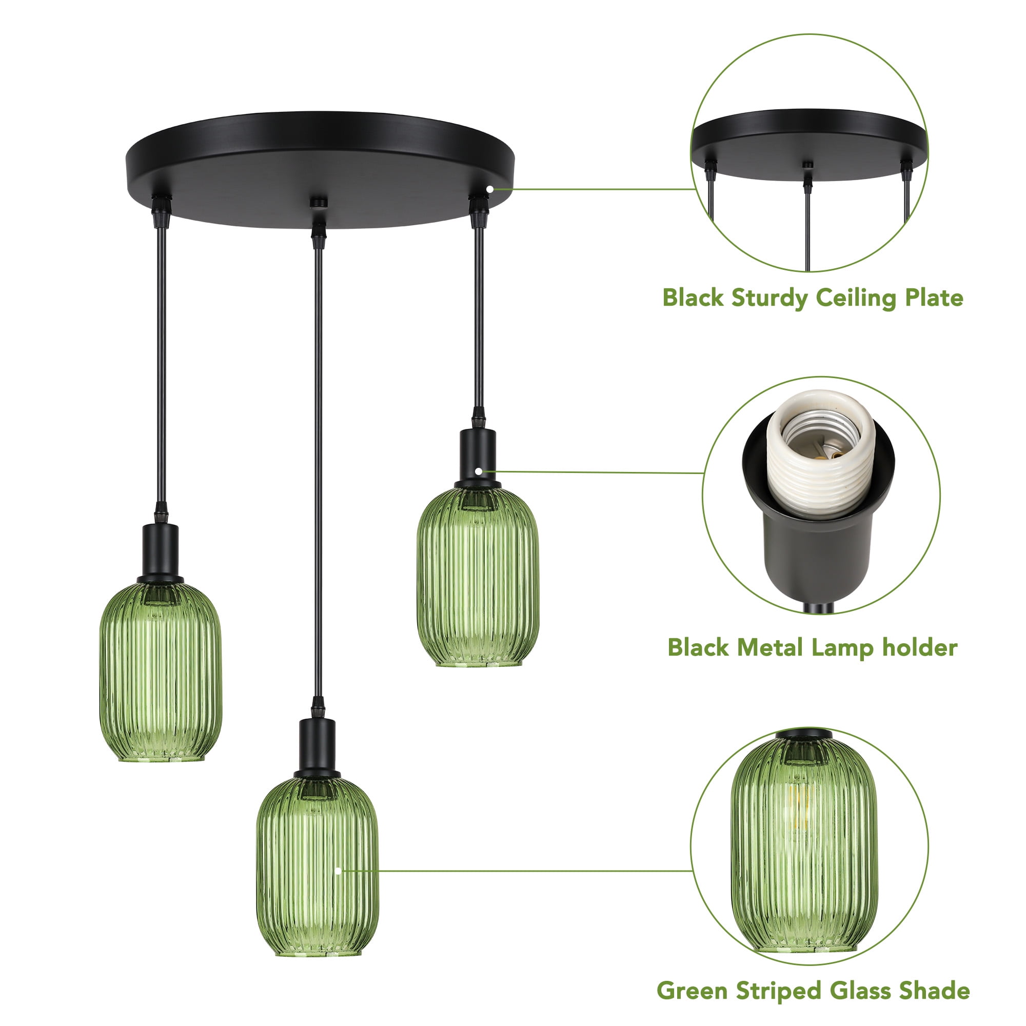 SparkGlowy 59in Glass Chandelier Pendant Lights for Kitchen Island Dining Room Modern Light Fixture Chandeliers Green