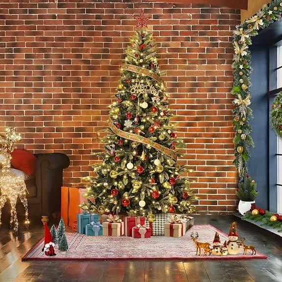 6.5 FT Prelit Artificial Skinny Christmas Tree,Spruce Slim Pencil Xmas Tree with 1000 PE&PVC Mixed Branch Tips and 300 UL Listed Clear Lights,Hinged Pine Tree with Metal Stand for Home Office Décor