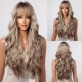 thumbnail image 2 of Pelucas sintéticas de onda de agua larga con flequillo para mujer, pelo Natural para Cosplay, ombré, rubio ceniza, marrón, fiesta diaria, resistente al calor, 2 of 4