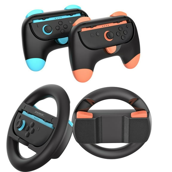Controller Grips & Racing Steering Wheels for Switch 2 , 4 in 1 Ergonomic Handles Kit for Mario Kart 8 Deluxe/World, Joypad Accessories for Family Party Gaming