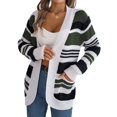 thumbnail image 2 of Womens Color Block Striped Cardigan Colorful Long Sleeve Open Front Knitted Cardigan Loose Outwear Coats Army Green S, 2 of 9