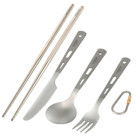 

4pcs Titanium Tableware Camping Fork Spoon Cutter Chopsticks Ultra Light Outdoor Cutlery Set for Picnic Travel Backpacking Hiking Kitchen