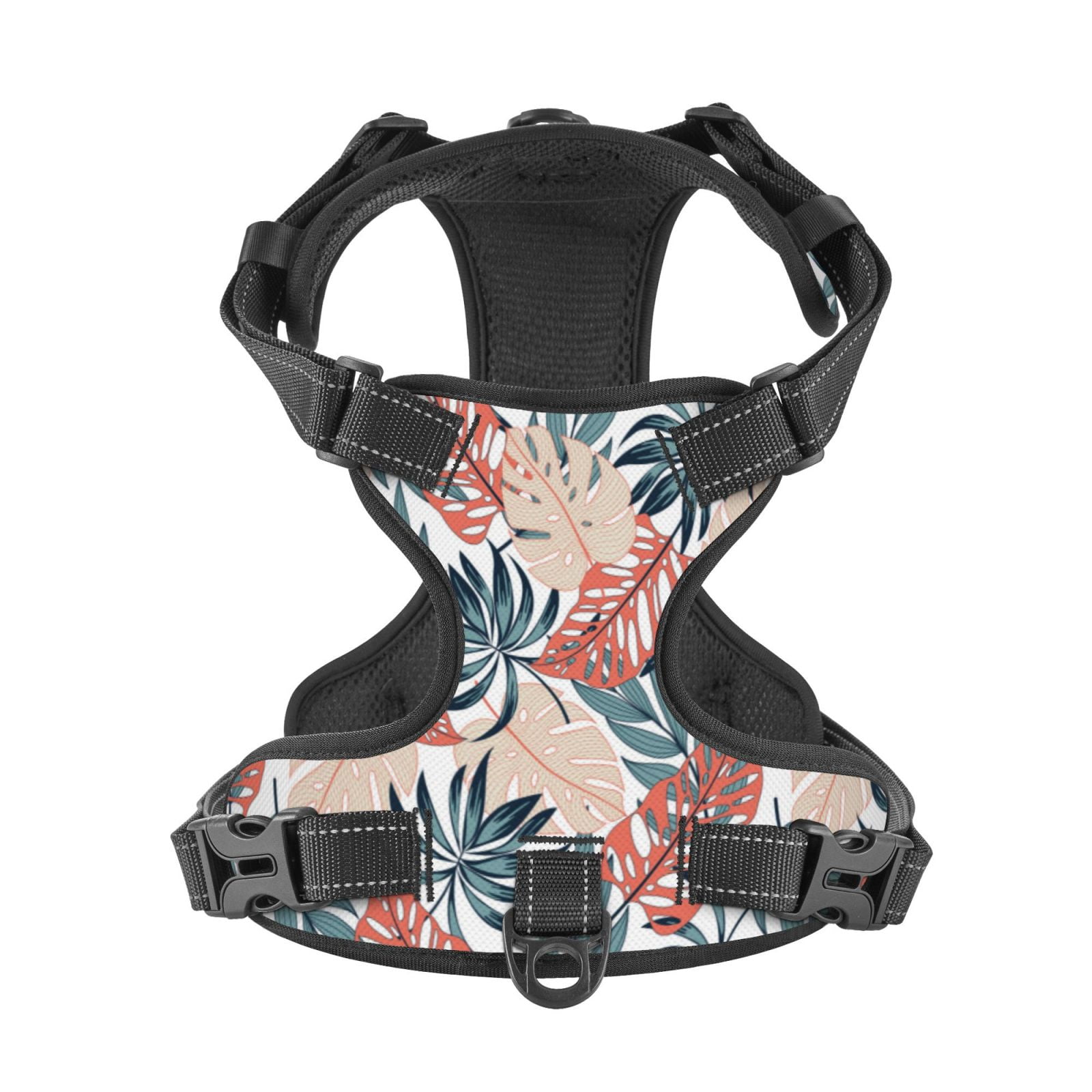 Kdxio Tropical Leaves Print No Pull Dog Harness Adjustable Reflective Oxford Easy Control Medium Large Dog Harness for Training and Everyday-Large