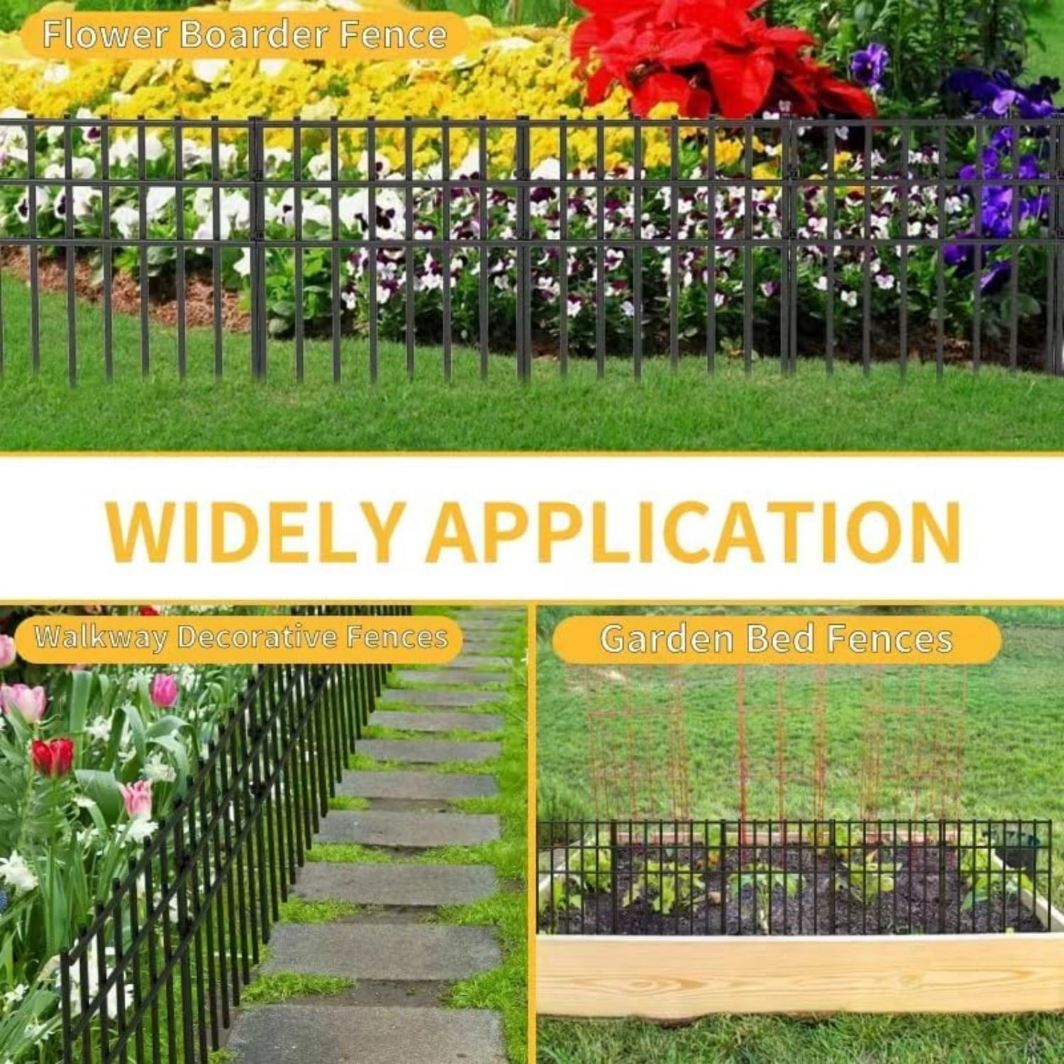 25 Pack Garden Animal Barrier Fence, 17in (H) X 27ft (L) No Dig Fence, Metal Garden Fencing Bordere, Decorative Fencing Panel for Dog Rabbits Ground Stakes Defense and Outdoor Patio