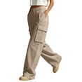 thumbnail image 5 of Mifsaly Lightweight Cargo Pants for Women with Pockets High Waisted Wide Leg Lounge Joggers Comfortable Loose Fit Work Office Everyday Bottoms Khaki,XL, 5 of 7