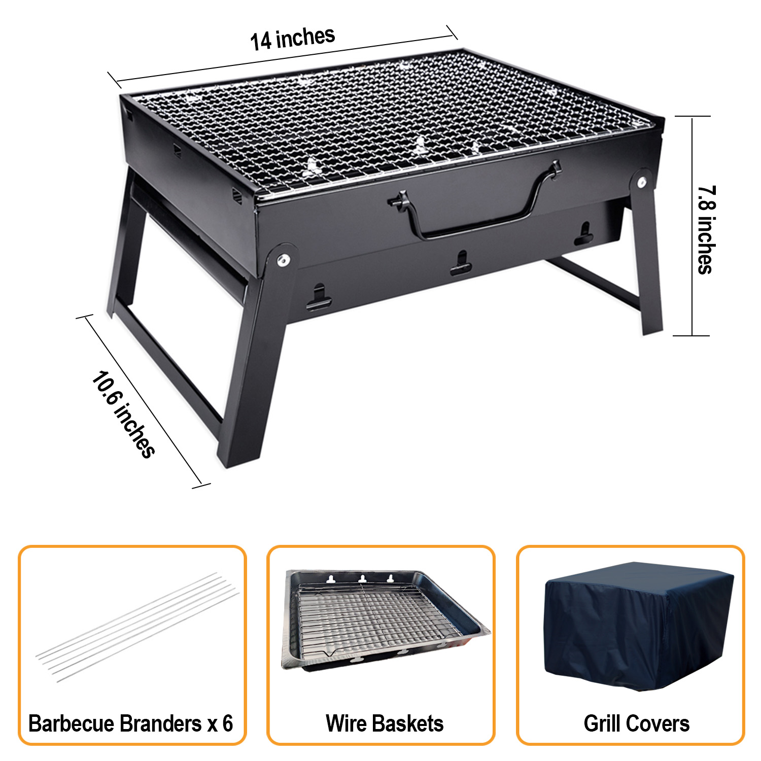 MyLifeUNIT Portable Charcoal Grill Set, Foldable Barbecue Grill with Wire Baskets, Barbecue Branders and Grill Covers