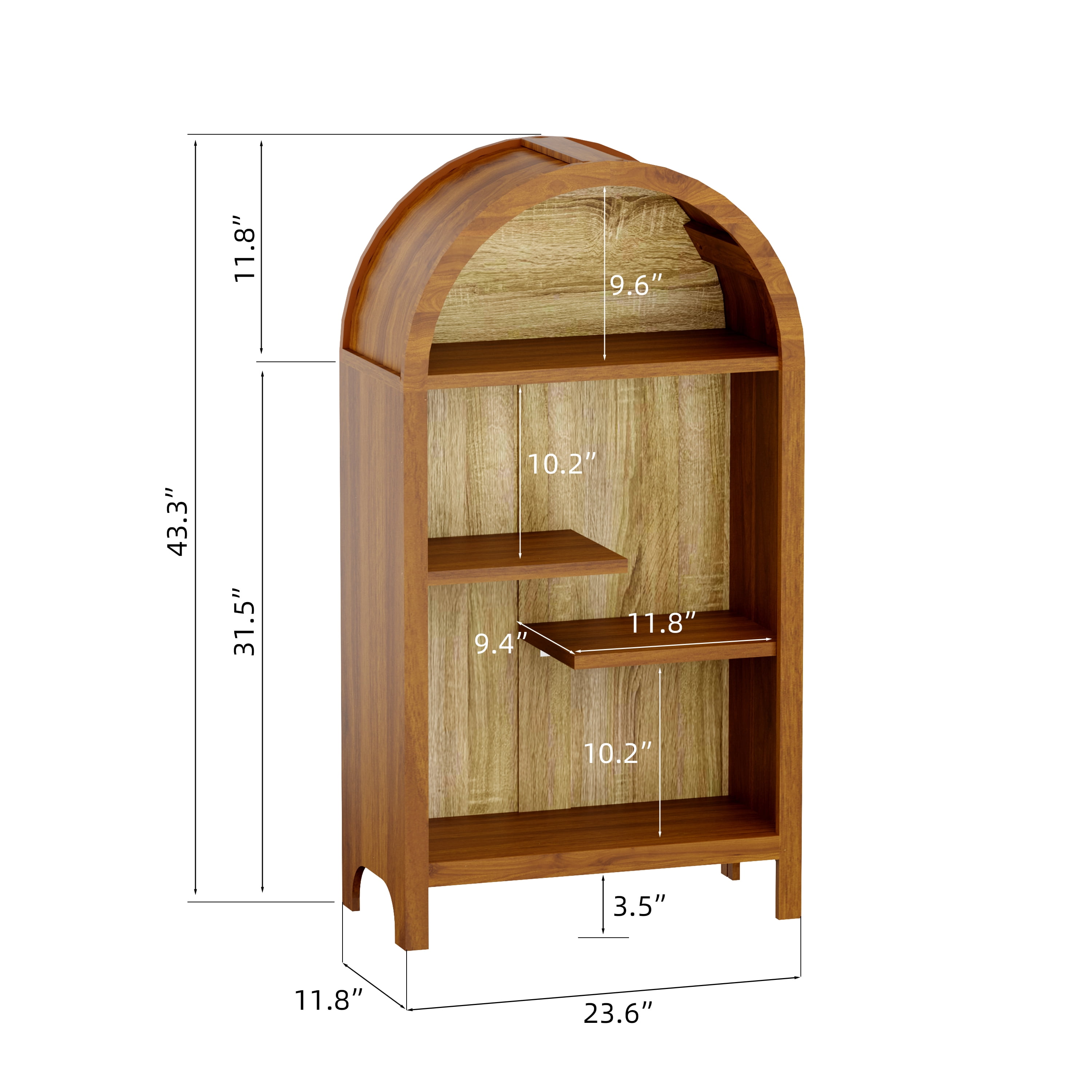 4-Tier Arched Top Freestanding Shelf, Asymmetrical Open Storage Cabinet, Wood Display Shelf for Entryway, Living Room, Bedroom, Hallway