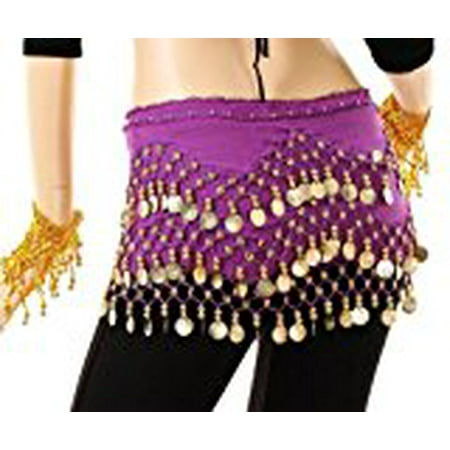 Choli Belly Dance - Purple Belly Dance Skirt With Gold Coins (Great Gift Idea) Purple