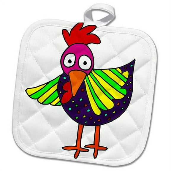 3dRose, Funny Cool Pop Art Rooster Chicken Cartoon, 8x8 Potholder