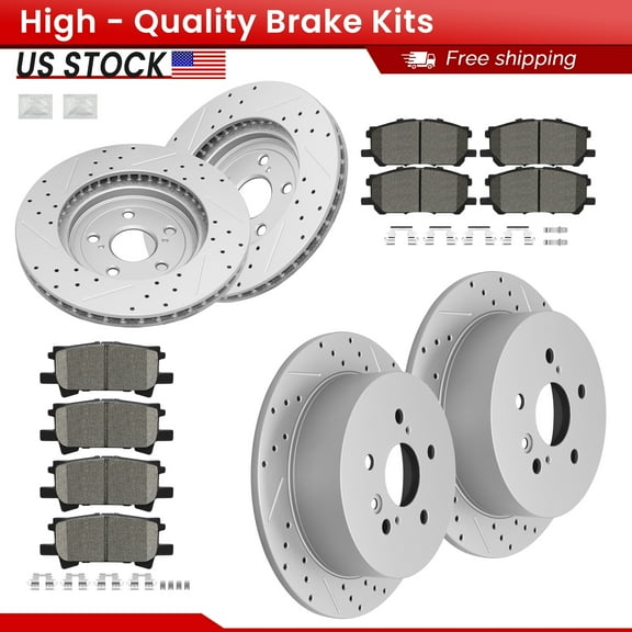 ACB ZONE Front Rear Brake Kits for Toyota Highlander 2006-2007 Lexus RX330 RX400h RX350, Drilled Slotted Disc Brake Rotors and Ceramic Brake Pads