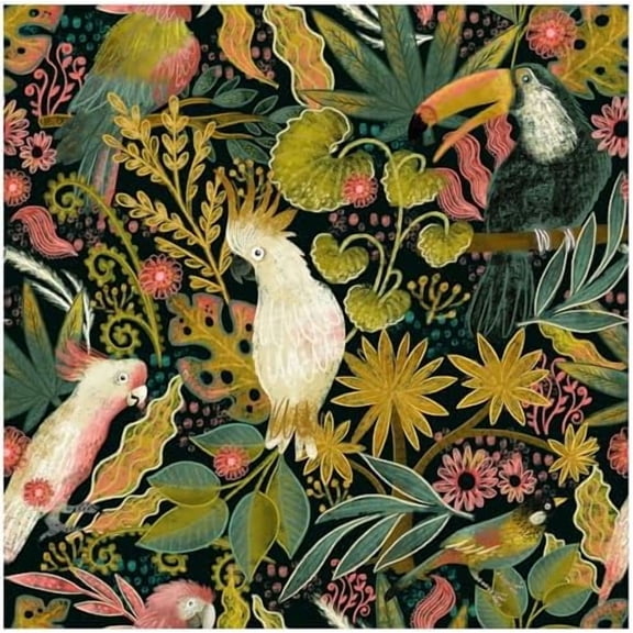 Green Tropical Jungle Peel and Stick Wallpaper, Bird/Leaf/Forest Waterproof Renter Friendly Contact Paper for Cabinet, Drawer, Removable Self Adhesive Wall Decor for Bathroom and Kitchen, 17.5” x118”