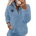 thumbnail image 2 of Quarter-Zip Pullover, Women Sherpa Fleece Jacket, Soft Half Zip Sweatshirt with Pocket, Cozy Soft Fluffy Sweaters, Comfortable Versatile Cloth, Must-have for Home Daily Use, Light Blue M, 2 of 5