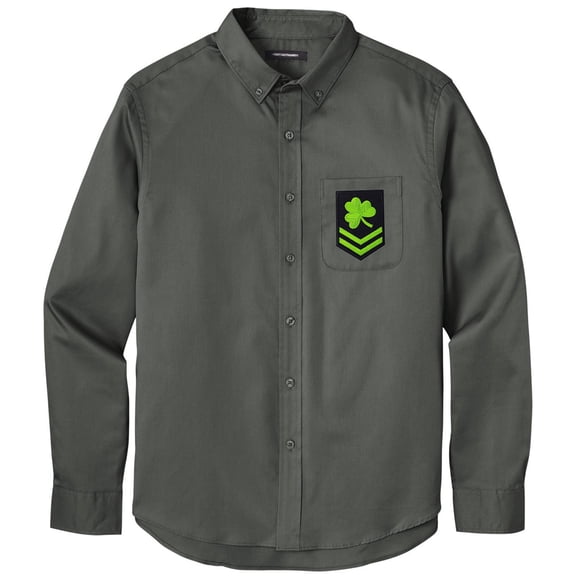 Men's IRISH MILITARY PATCH Twill Shirt with Pocket, Large Storm Grey