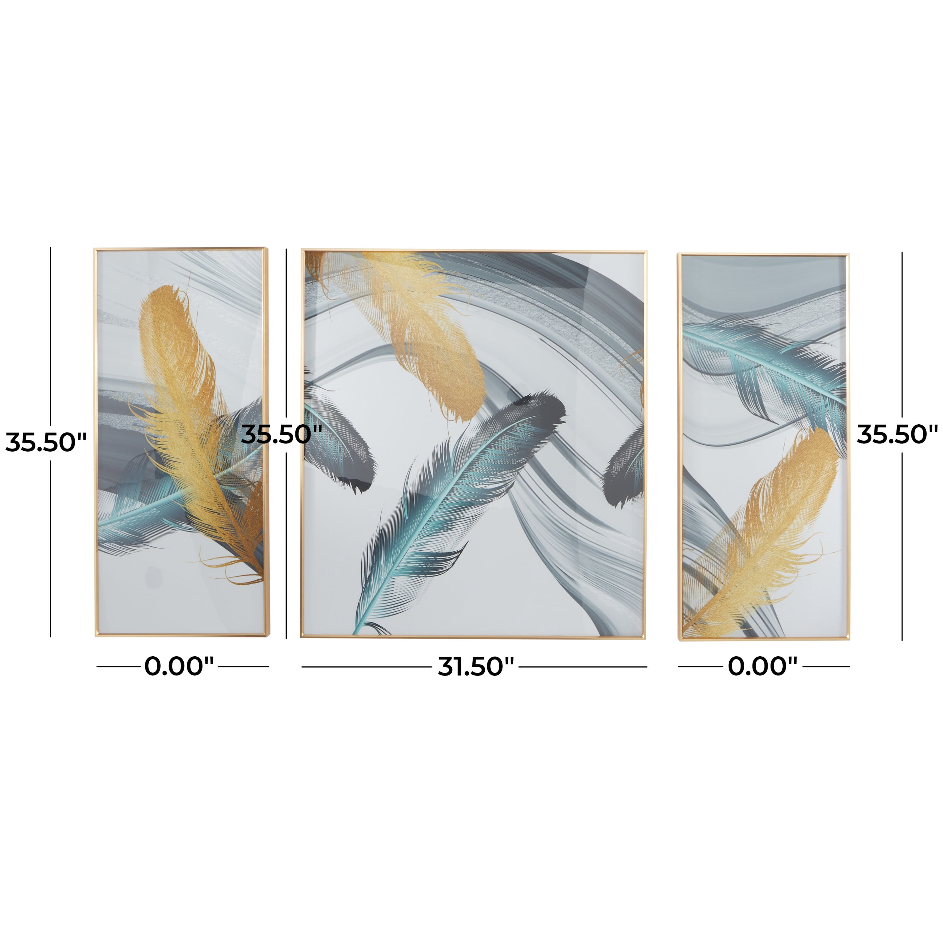 32" x 36" Feathers Bird Framed Wall Art with Gold Aluminum Frame, by CosmoLiving by Cosmopolitan (3 Count)