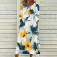 thumbnail image 2 of Enjoytime Midi Dresses for Women Casual Printed Round Neck 3/4 Sleeve Floral Dress Fashion Loose Wedding Guest Dress Multicolor S, 2 of 5
