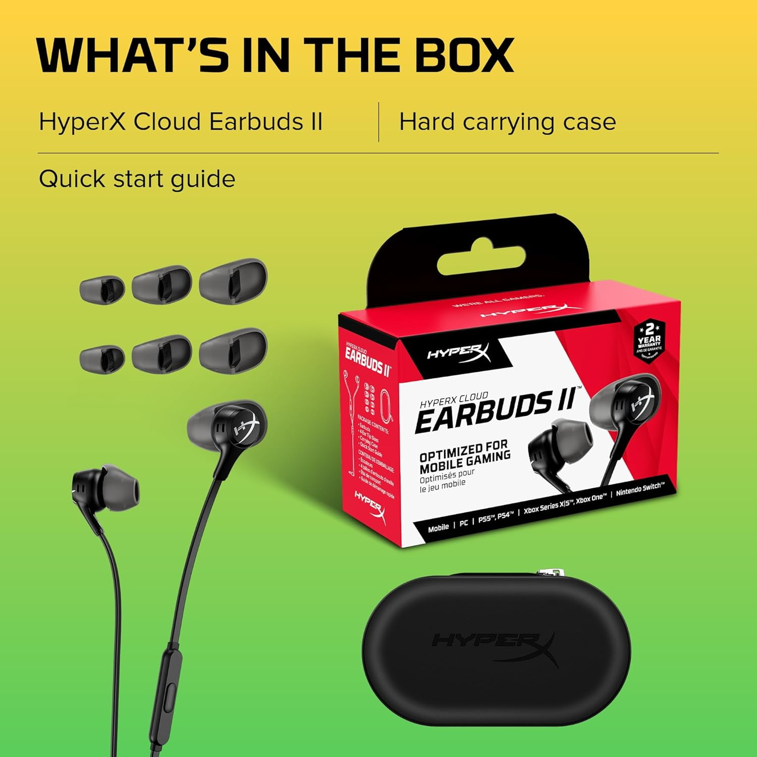 HyperX Cloud Earbuds II – Écouteurs de jeu avec microphone, noir