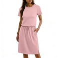 thumbnail image 2 of Miluxas Dresses for Women Summer Short Sleeve Crew Neck Sweatshirt Dress Drawstring Waist Tunic Tops Mini Vacation Sundress Pink, 2 of 6