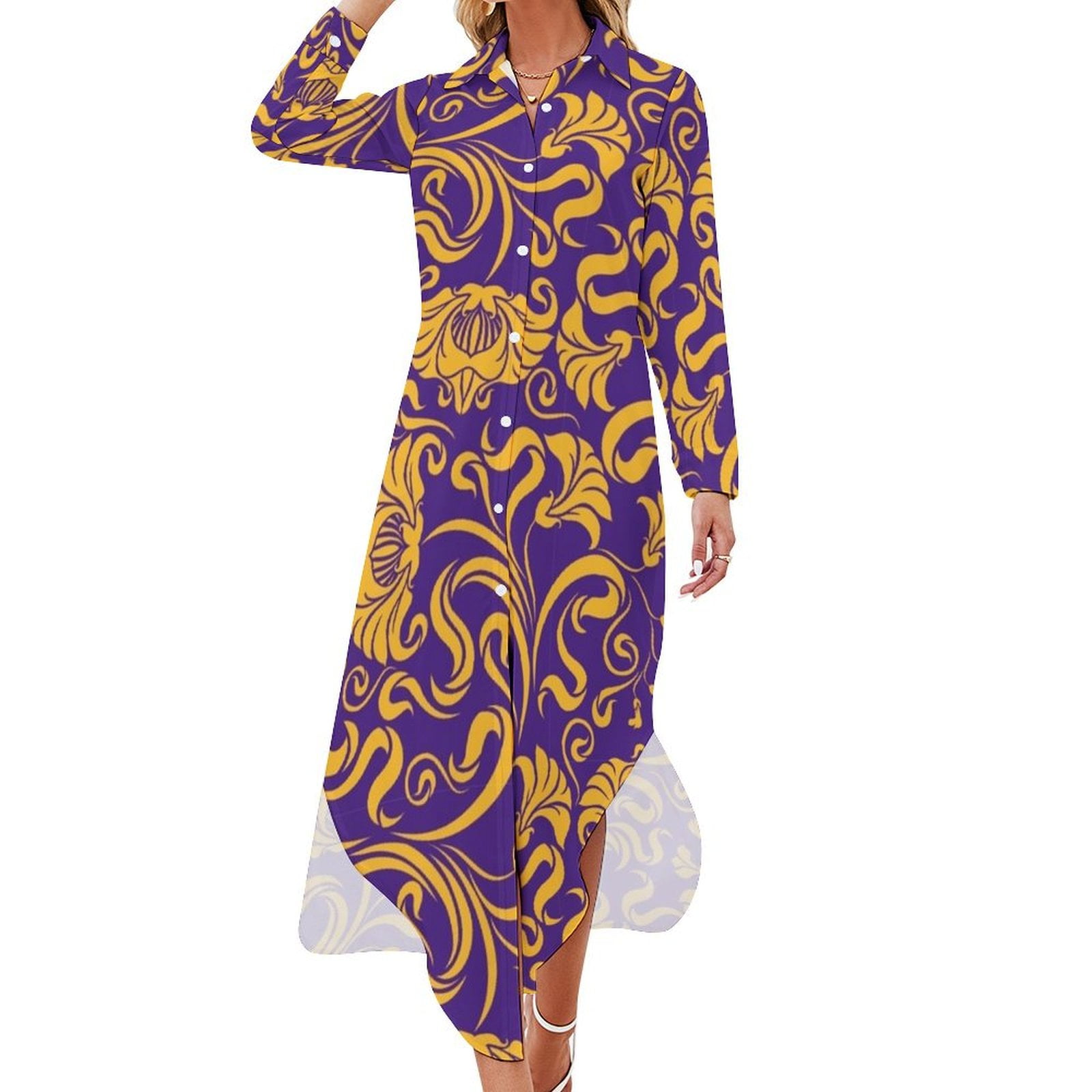 Baton Rouge - Floral Reversed Long Sleeved Shirt Dress purple dress prom  dress 2024 - Walmart.ca