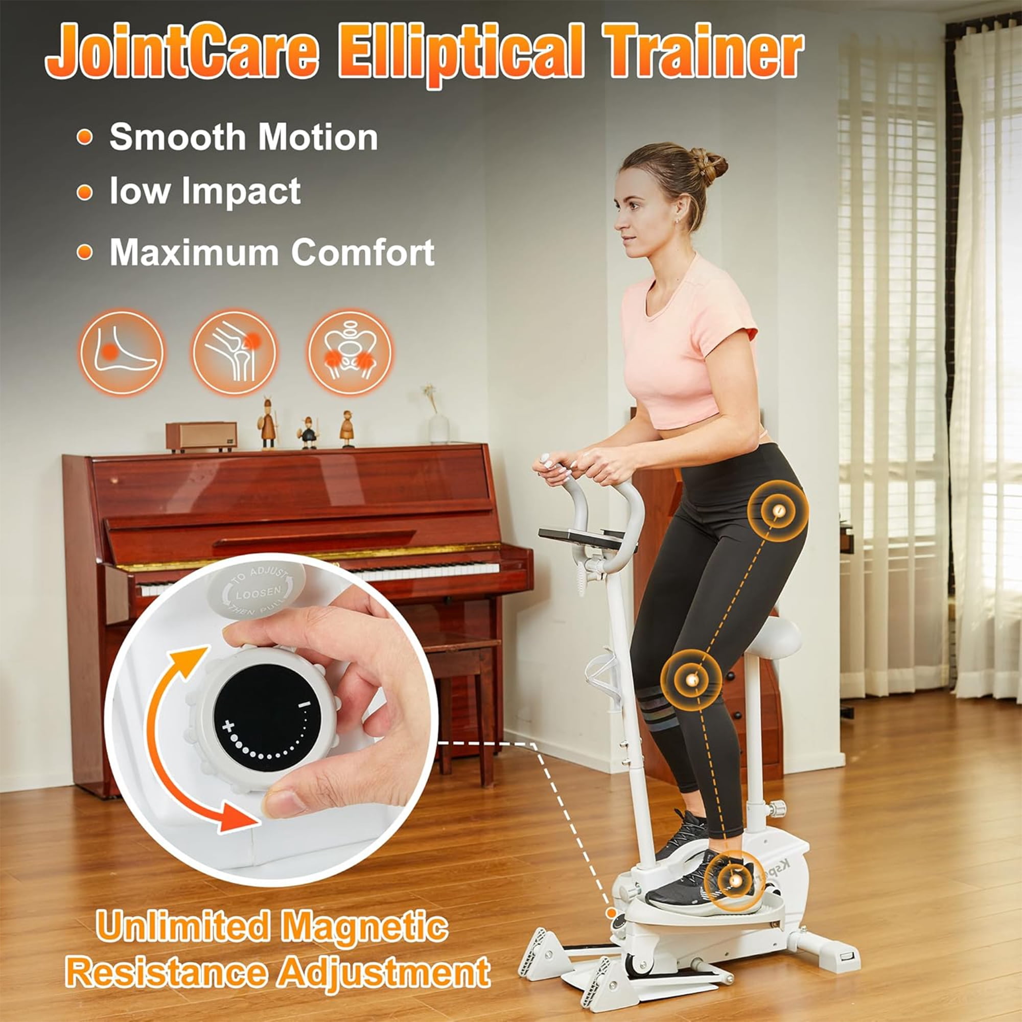 Ksports Mini Elliptical Machine with Seat, 3-Level Incline, & LED Display