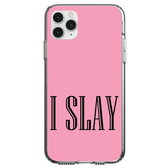 DistinctInk Clear Shockproof Hybrid Case for iPhone 12 / 12 PRO (6.1" Screen) - TPU Bumper, Acrylic Back, Tempered Glass Screen Protector - Black Pink "I Slay"