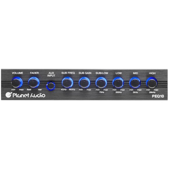 Ecualizador Gráfico Planet Audio PEQ10 4 Bandas Subwoofer Output con Crossover Ajustable