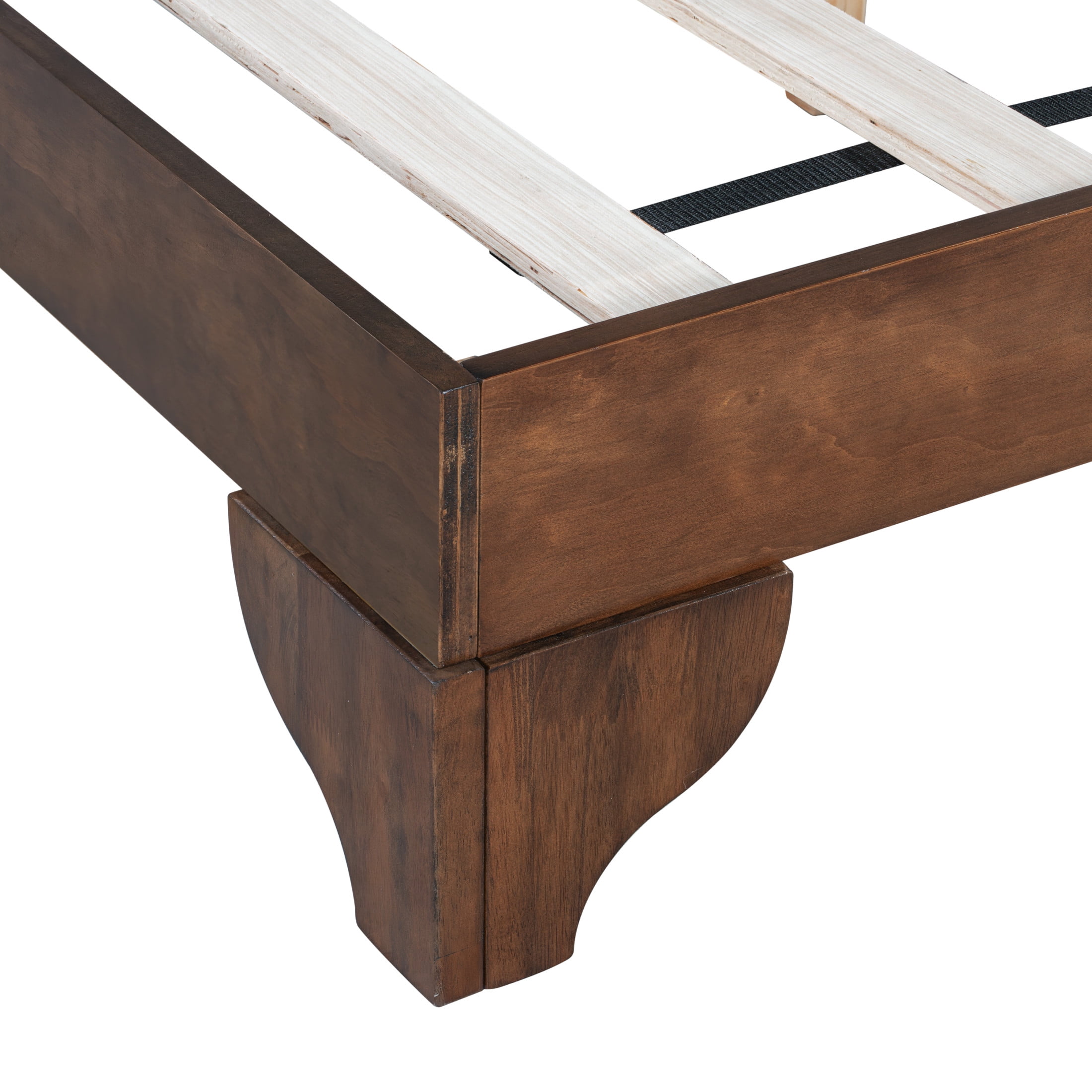Christopher Knight Home Premium Pine Wood Queen Bed Frame with Headboard, Mid-Century Modern Design, Walnut+Green