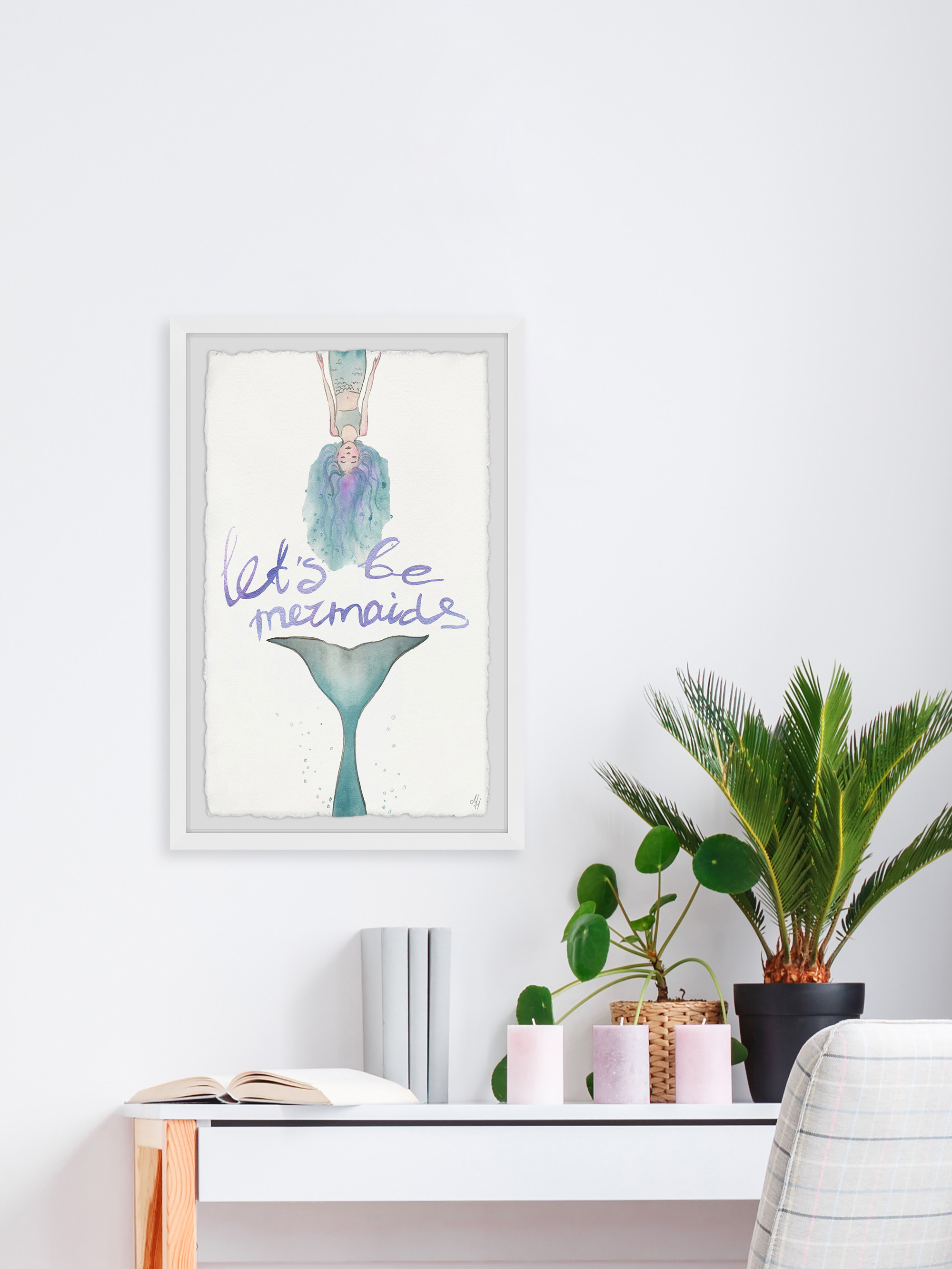 Marmont Hill Let's Be Green Mermaids Tail Framed Wall Art, 8.00" x 1.50"