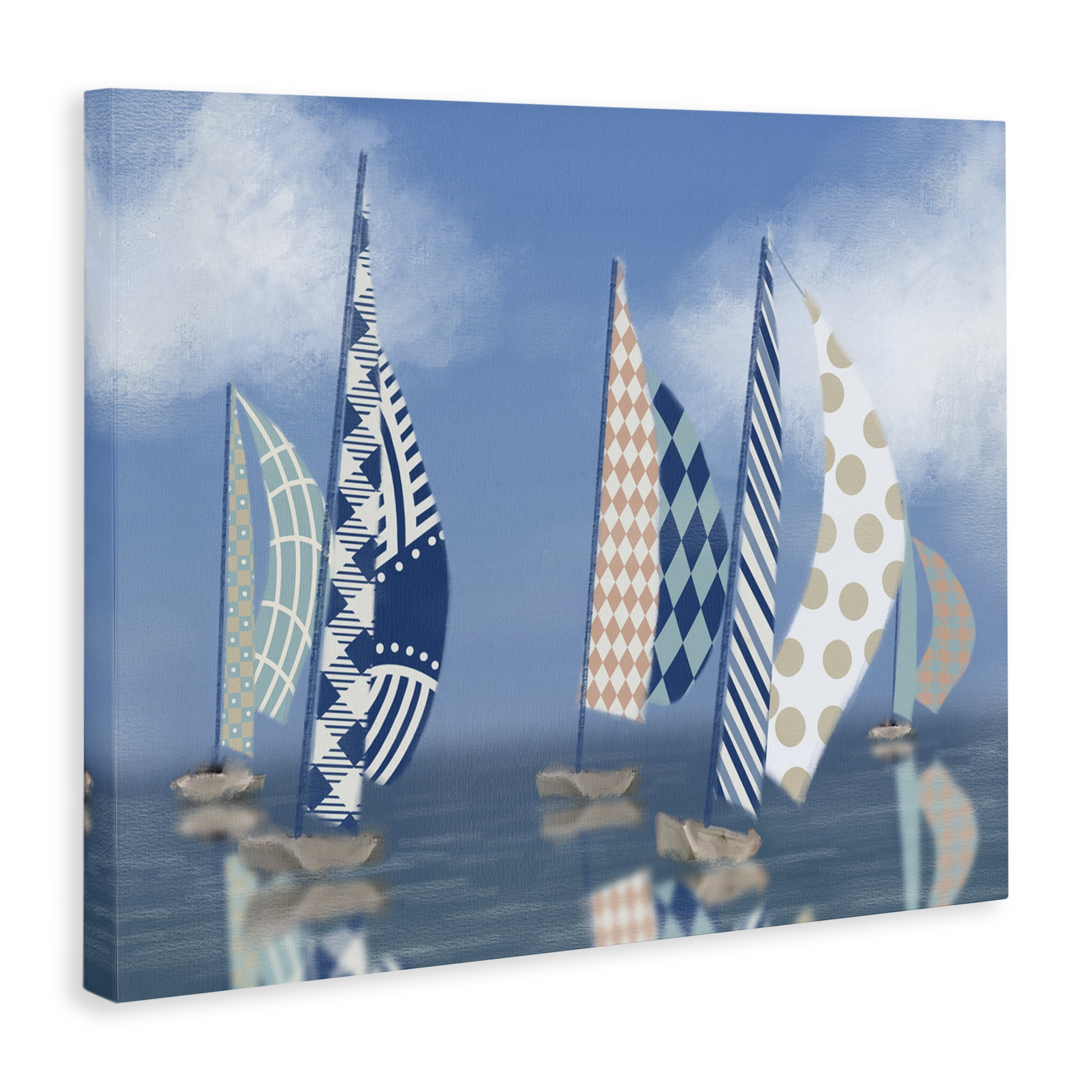 Stupell Industries Patchwork Coastal Sailboats Transportation Painting Gallery Wrapped Canvas Art Print Wall Art, 48 x 36