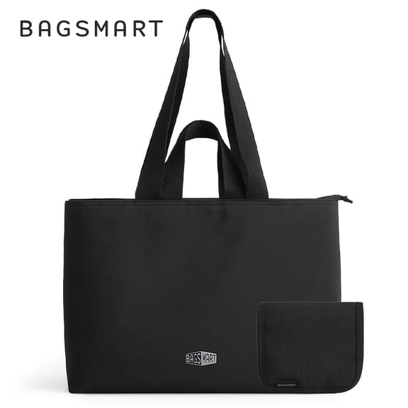BAGSMART Halo Tote Bag for 15.6" Laptop, Lightweight 25L Tote Bag Casual Handbags for Travel, Work, Beach, Gym, Shop, Black
