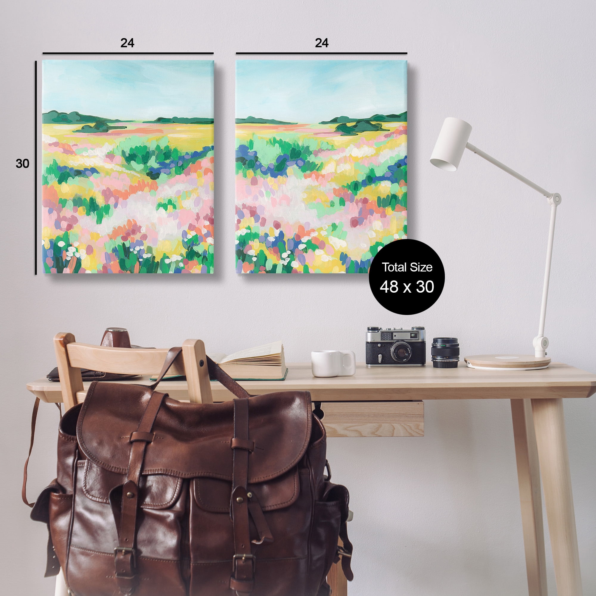 Stupell Industries Modern Country Meadow Landscape Painting Gallery Wrapped Canvas Art Print Wall Art, 24 x 30, Set of 2