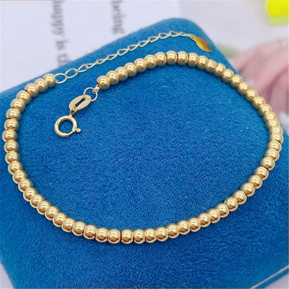 K-KED Real Au750 Pure 18K Yellow Gold Chain Women Round Beads Link Bracelet 5.9-7.1in