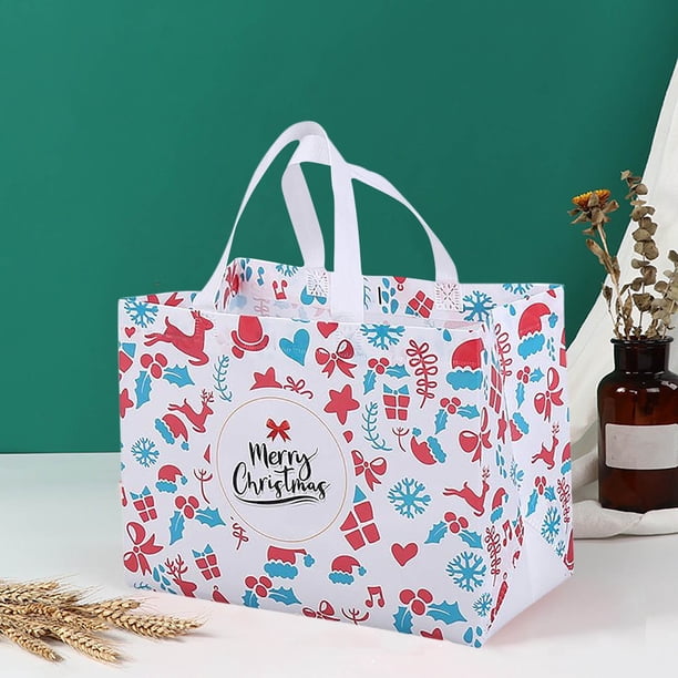 Bolsas Navideñas Reutilizables con Asas, Multiusos, No Tejidas, Grandes, para Regalo, para Fiestas Navideñas.