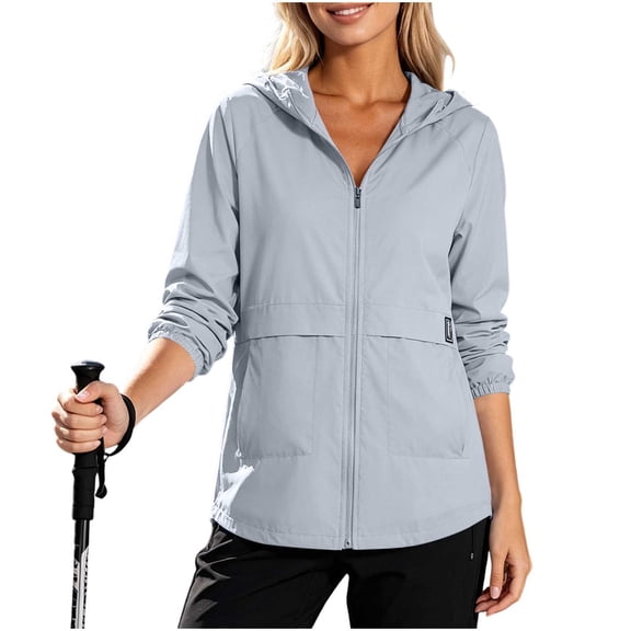 Vynhevius Womens Jackets Hooded Mid Length Full Zip Dual Pocket Hiking Outdoor Solid Tops