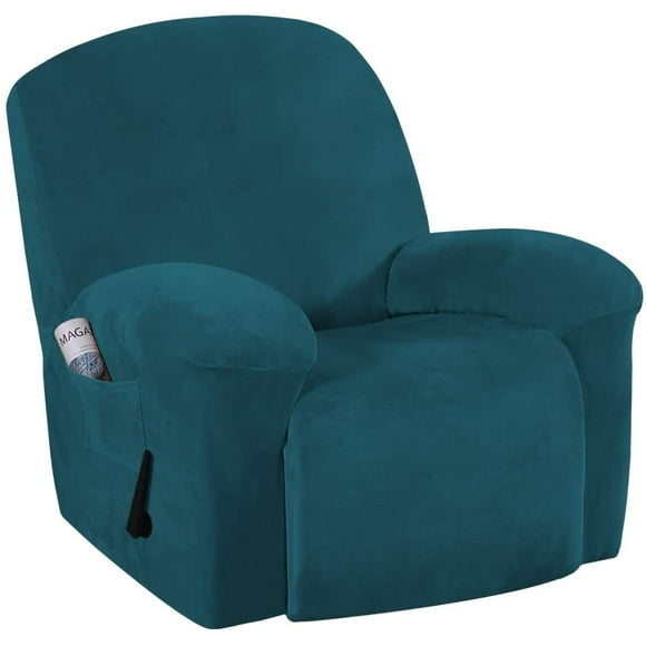1 Piece Velvet Recliner Chair Cover Recliner Slipcovers for Large Recliner, Thick Soft Luxury Velvet Furniture Protector with Elastic Bottom, Non-Slip Foams Attached (Recliner, Deep Sea Blue)