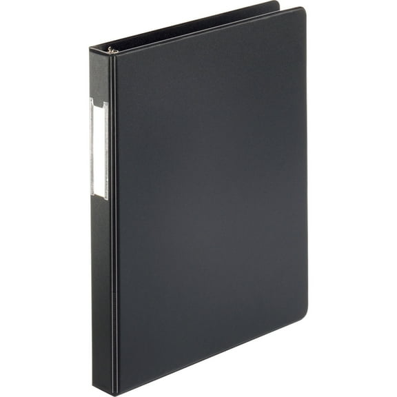 Business Source Basic Round Ring Binder w/Label Holder - 1" Binder Capacity - Letter - 8 1/2" x 11" Sheet Size - 3 x Round Ring Fastener(s) - Vinyl - Black - Recycled - Open and Cl | Bundle of 5