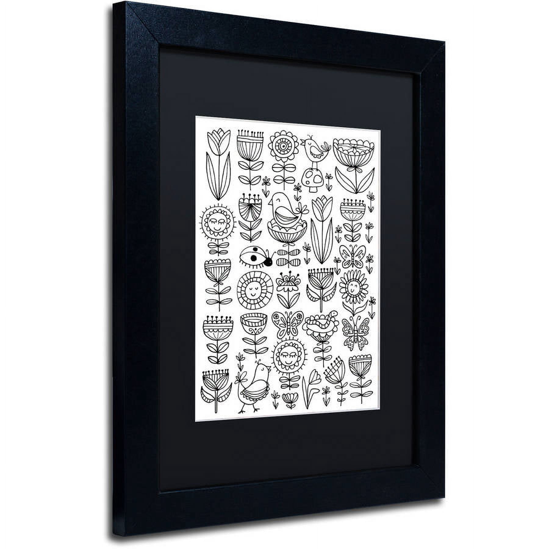 Trademark Fine Art "Birds And Flowers I" Canvas Art by Elizabeth Caldwell, Black Matte, Black Frame