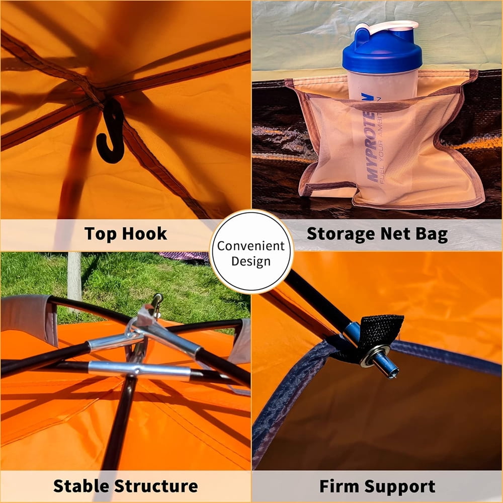Tcbosik 4-6 Person Waterproof Windproof Family Camping Tent, Portable Easy Set Up Tent with Carry Bag, Net Bag and Top Hook, Outdoor Tent with Mesh Windows, Orange