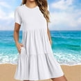 thumbnail image 2 of Diufon Womens Plus Size Dresses Solid Color Dress Round Neck Short Sleeve Midi Dress with Pockets, 2 of 6