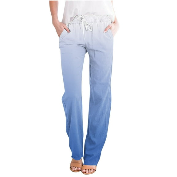 ALLLIST Women's Pants Plus Size Elastic Waist Knit Pants Blue Gradient Lounge Pants Ladies Pants