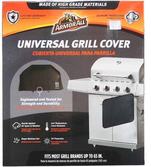 Armor All 65in W x 45in H Universal Black Grill Cover, BBQ Cover