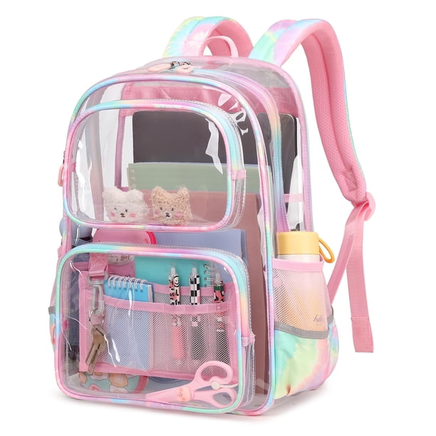 Mochila transparente Sisipoet rosa para niñas, escuelas, estadios, eventos