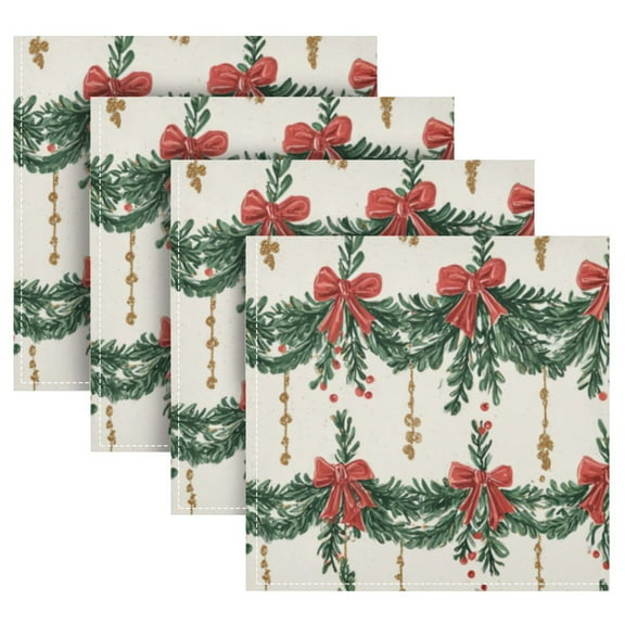 Cloth Napkins Set of4 100% Satin Peachskin Velvet 20x20inx4 Napkins Cloth napkins are washable Soft and Absorbent Red Bows and Greenery